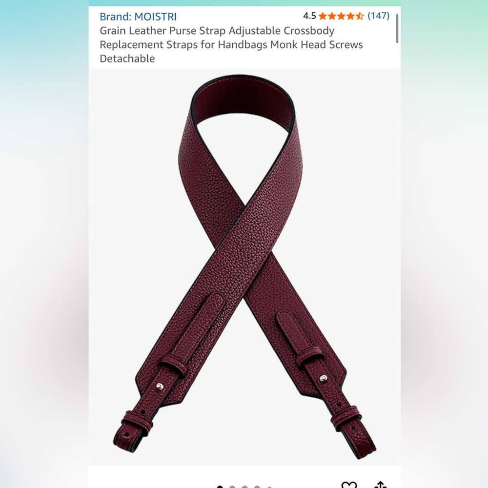 Red leather strap for bag - Picture 3 of 4